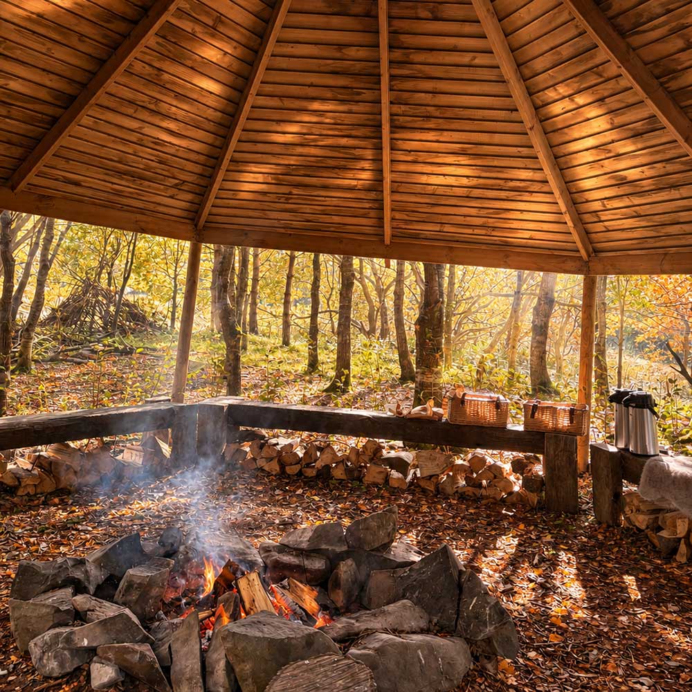 Hot Drink Extra Private sheltered fire circle with hot-drinks baskets and a flask at Ballyburren
